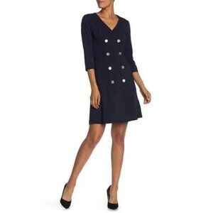 Sharagano Women's Size 14 Long Sleeve Double Breasted Blue Blazer Dress